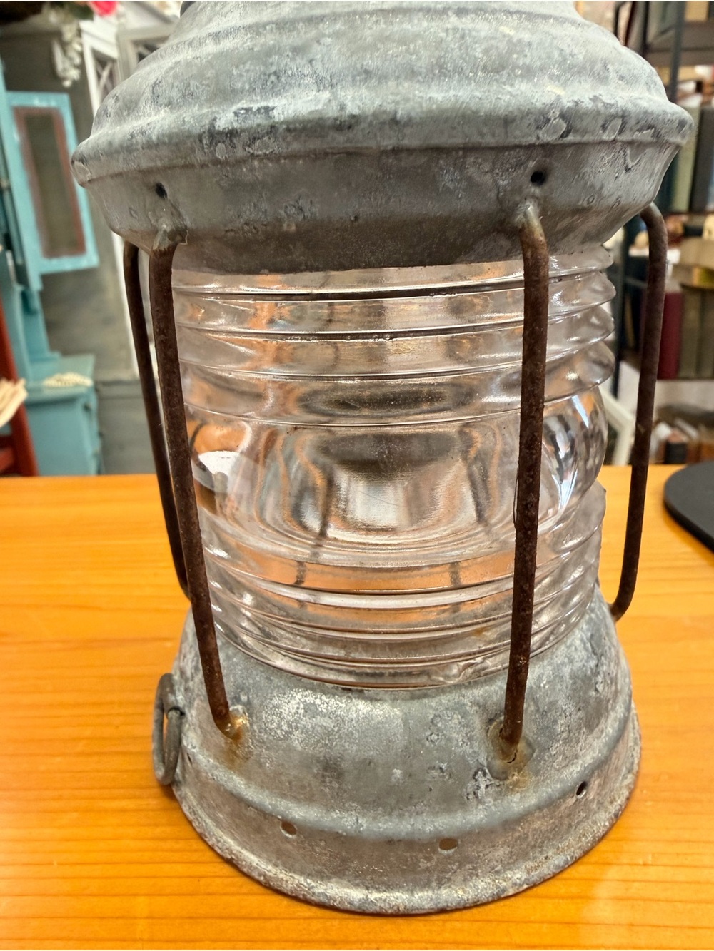 Ship Textured Gray Metal Lantern with Clear Glass — Decorative Home Accent - Picture 3 of 9